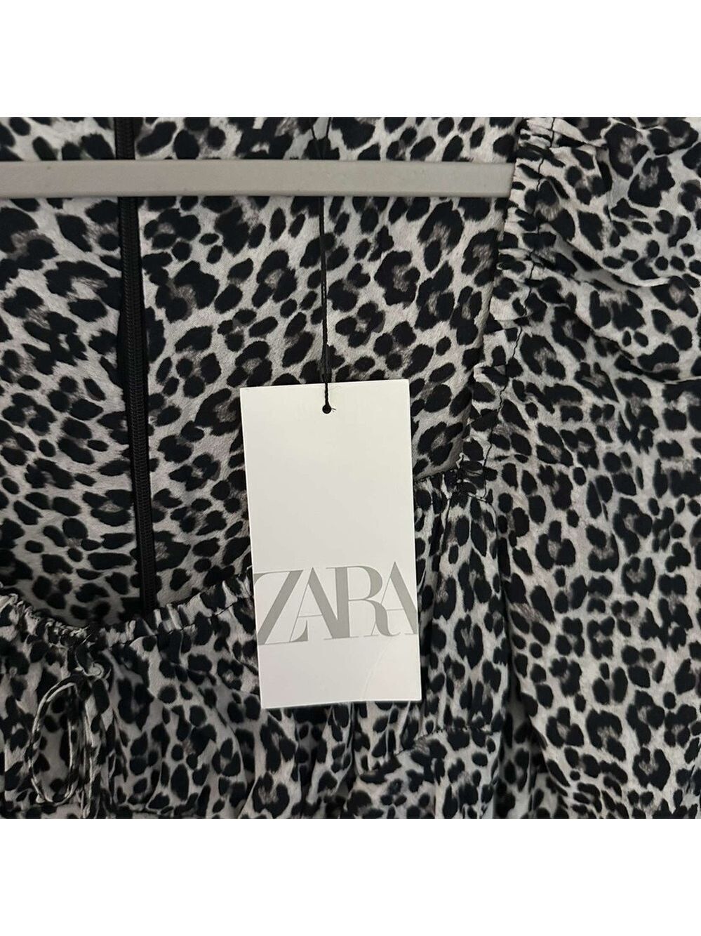 Zara Leopard Print Square Neck Long Sleeve Mini Dress Size S NWT - Picture 12 of 14